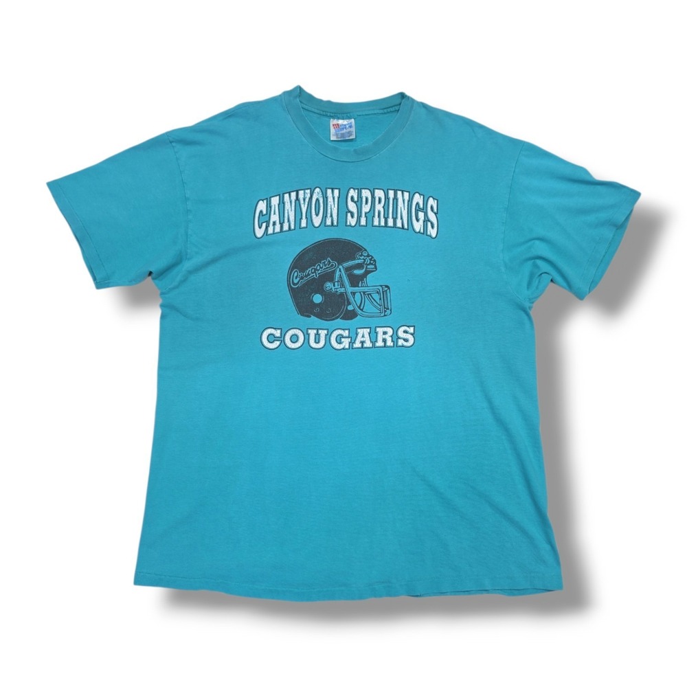 Vintage Canyon Springs Cougars Football Graphic Teal Hanes T-Shirt Men's XL